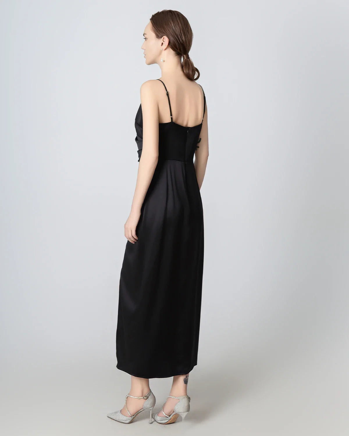 V-neck High Slit Silk Maxi Dress