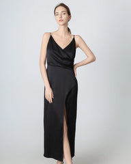 V-neck High Slit Silk Maxi Dress