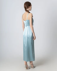 V-neck High Slit Silk Maxi Dress