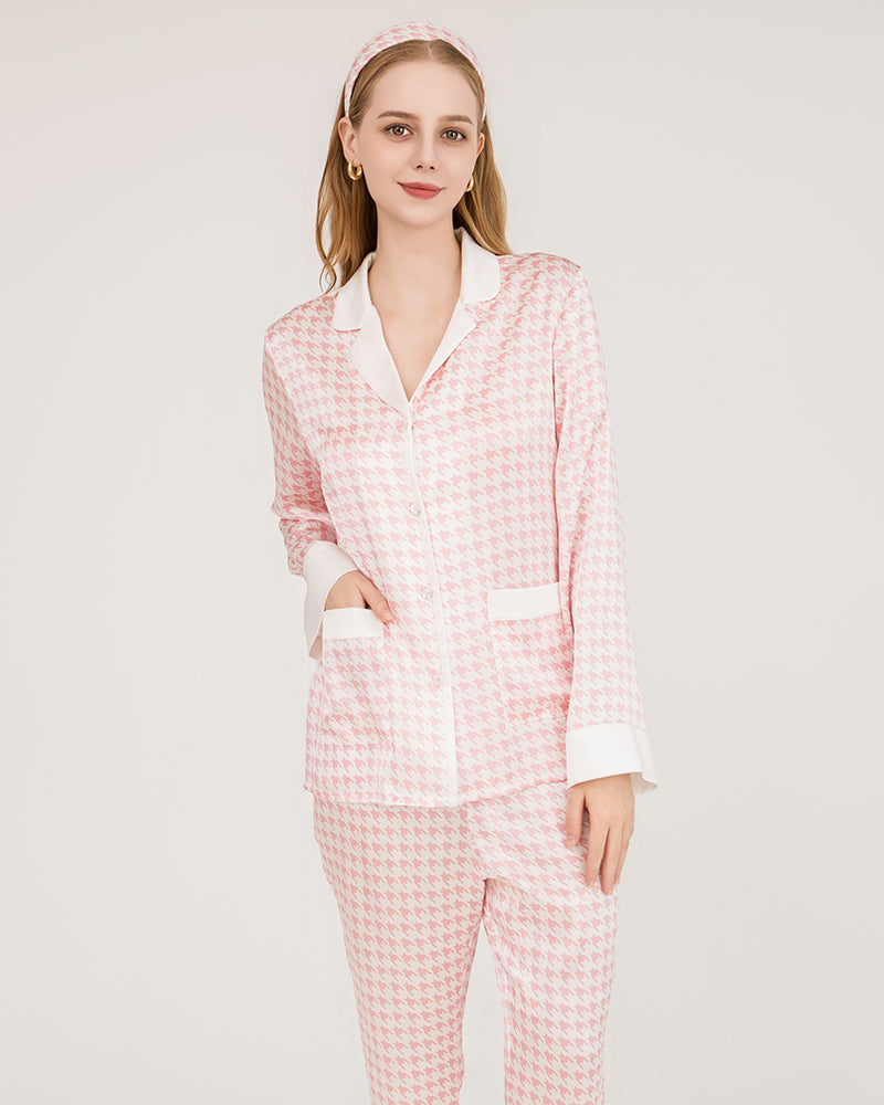 Houndstooth Silk Pajamas with Swarovski Buttons