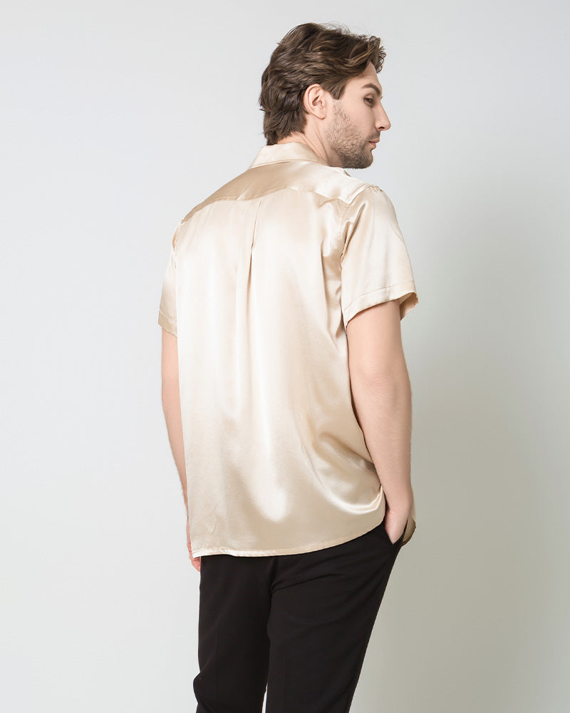 DaisySilk Mens Silk Short Sleeve Shirts Button Up Formal Business Champagne / L DaisySilk Mens Silk Short Sleeve Shirts Button Up Formal Business Champagne / L