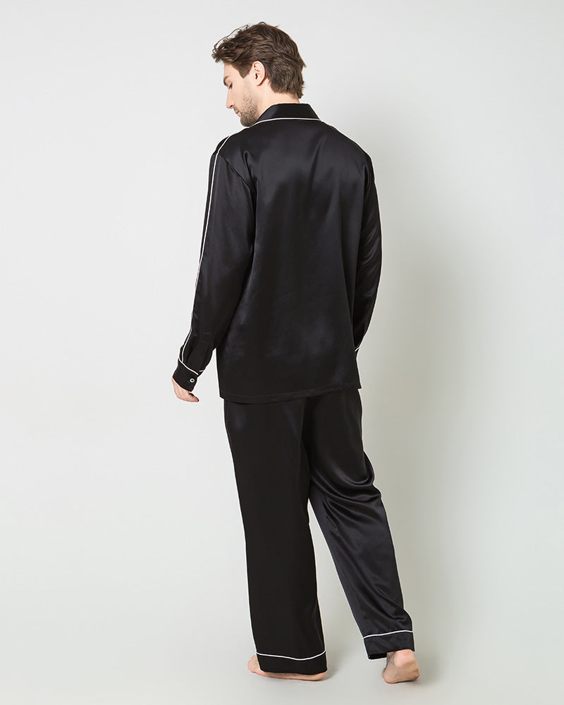 Men's Silk Contrast Piping Pajamas