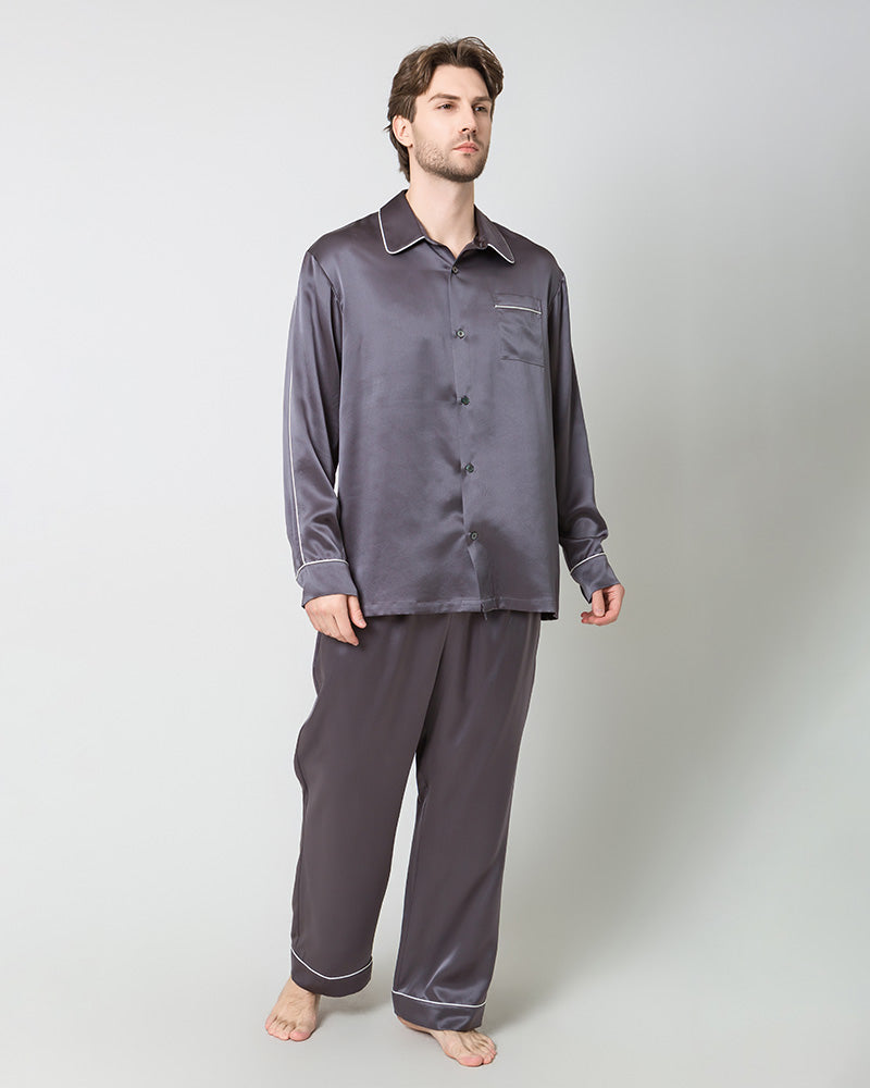 Men's Silk Contrast Piping Pajamas