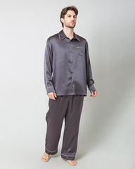 Men's Silk Contrast Piping Pajamas