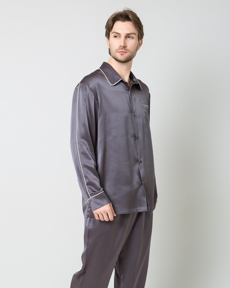 Men's Silk Contrast Piping Pajamas