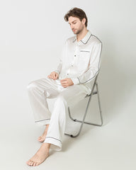 Men's Silk Contrast Piping Pajamas