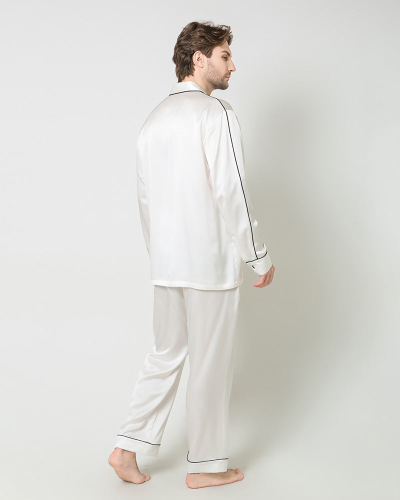 Men's Silk Contrast Piping Pajamas