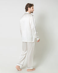 Men's Silk Contrast Piping Pajamas