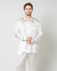 Men's Silk Contrast Piping Pajamas