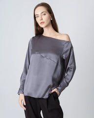 One-shoulder Long Sleeve Silk Blouse