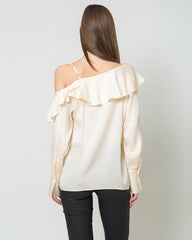 One-shoulder Ruffle Silk Shirt
