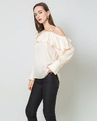 One-shoulder Ruffle Silk Shirt