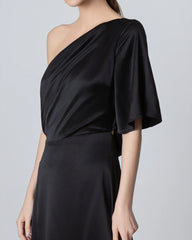 One Shoulder Tie Back Maxi Silk Dress