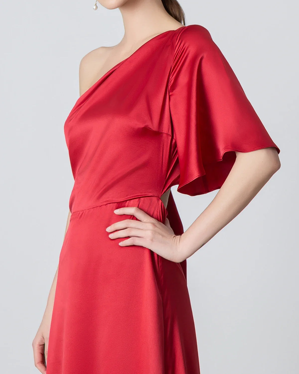 One Shoulder Tie Back Maxi Silk Dress