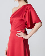 One Shoulder Tie Back Maxi Silk Dress