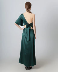 One Shoulder Tie Back Maxi Silk Dress