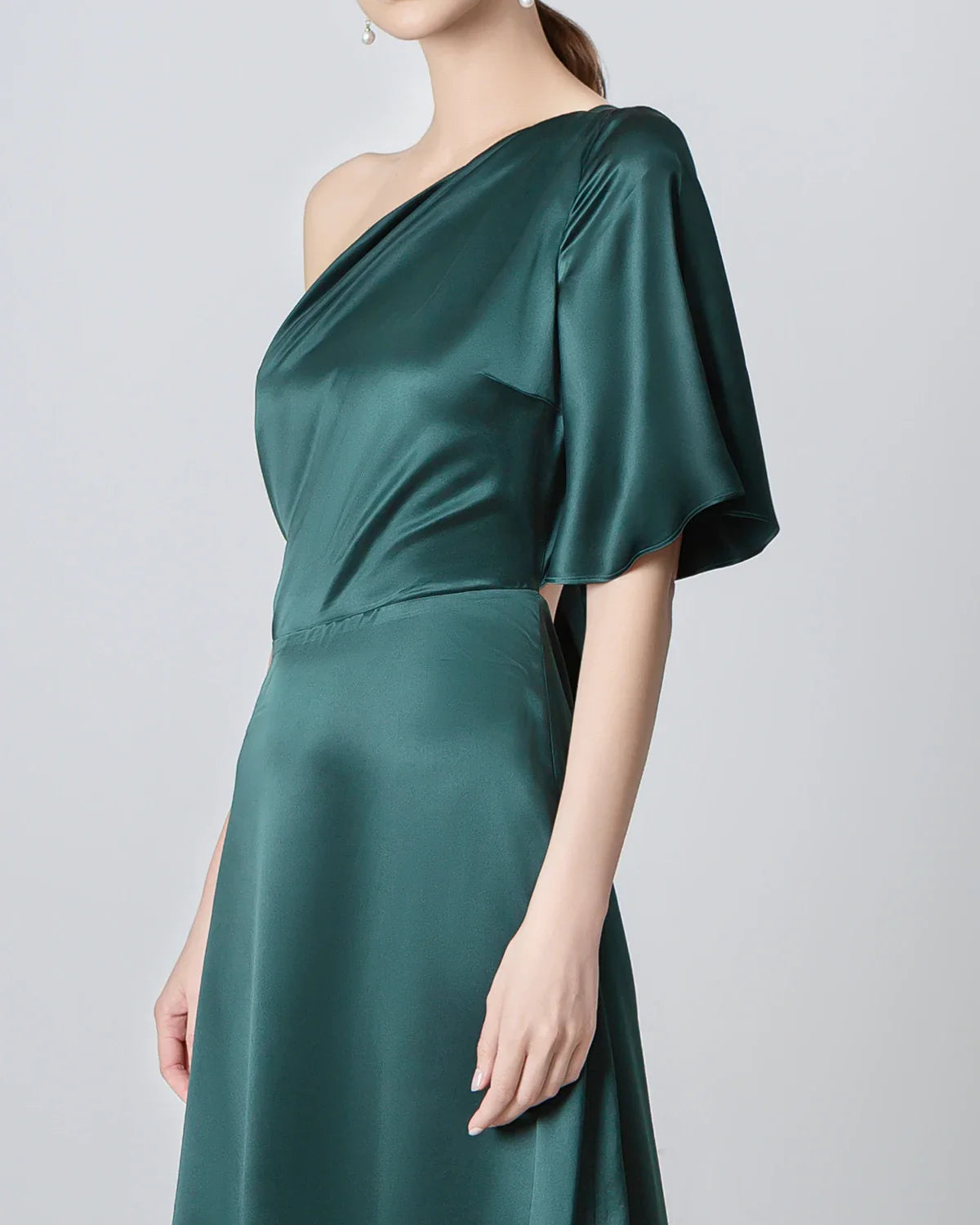 One Shoulder Tie Back Maxi Silk Dress