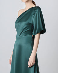 One Shoulder Tie Back Maxi Silk Dress