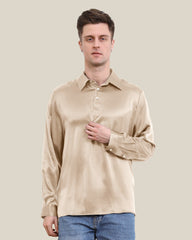 Polo Collar Silk Long Shirt For Men