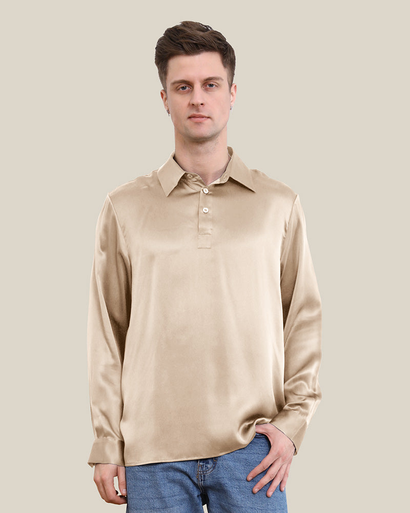 Polo Collar Silk Long Shirt For Men