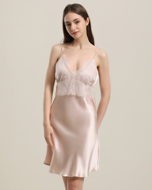 Silk Lace Nightgown Slip Dress