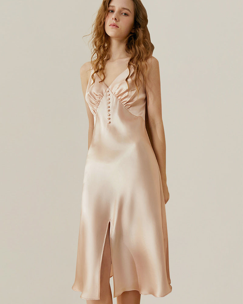 19 Momme Silk Dress with Button Accents