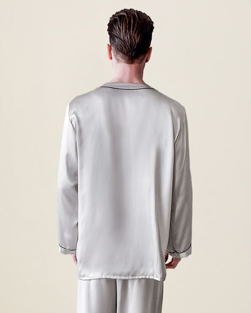 Pure Silk Men's V Neck Pajama Set