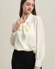 Collared Bow Tie Silk Blouse