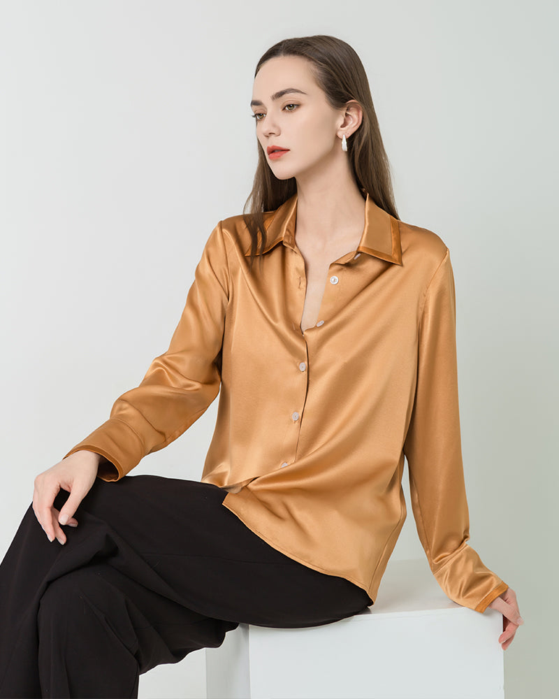 Contrast Collar Silk Blouse