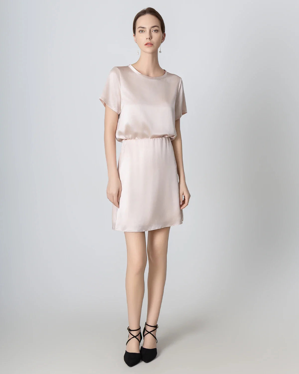 Short Sleeve Silk Shirt and Mini Skirt Set