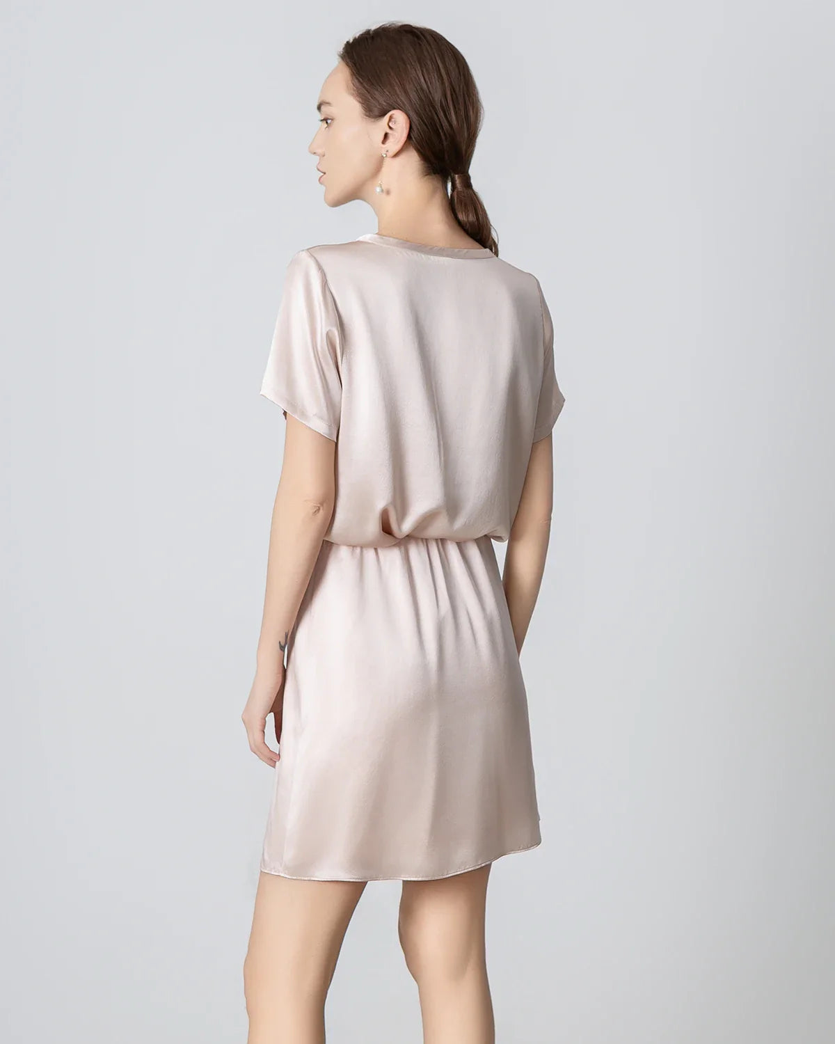 Short Sleeve Silk Shirt and Mini Skirt Set