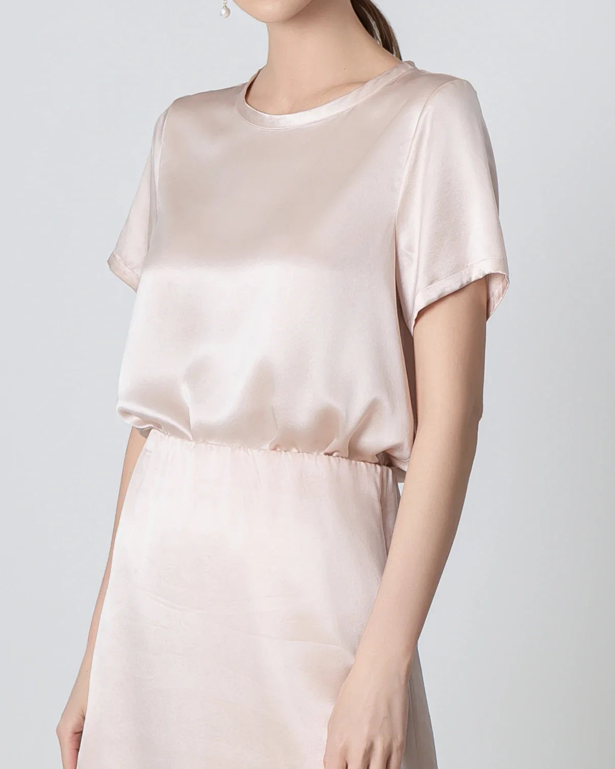 Short Sleeve Silk Shirt and Mini Skirt Set