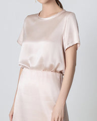 Short Sleeve Silk Shirt and Mini Skirt Set