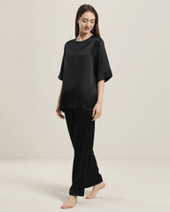 Round Neck Short-sleeve Silk Pajama Set