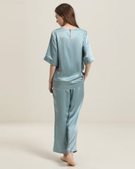 Round Neck Short-sleeve Silk Pajama Set