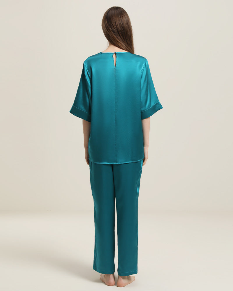 Round Neck Short-sleeve Silk Pajama Set