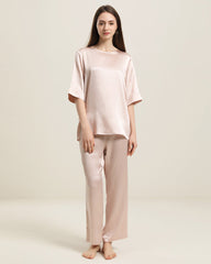 Round Neck Short-sleeve Silk Pajama Set
