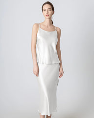 Round Neck Silk Camisole and Silk Midi Skirt Set
