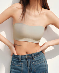 Seamless Non-slip Silk Bandeau Bra, Cream