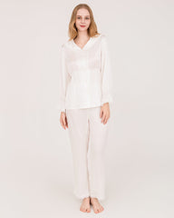 Silk Pajama Set with Lace Ruffled Cuffs