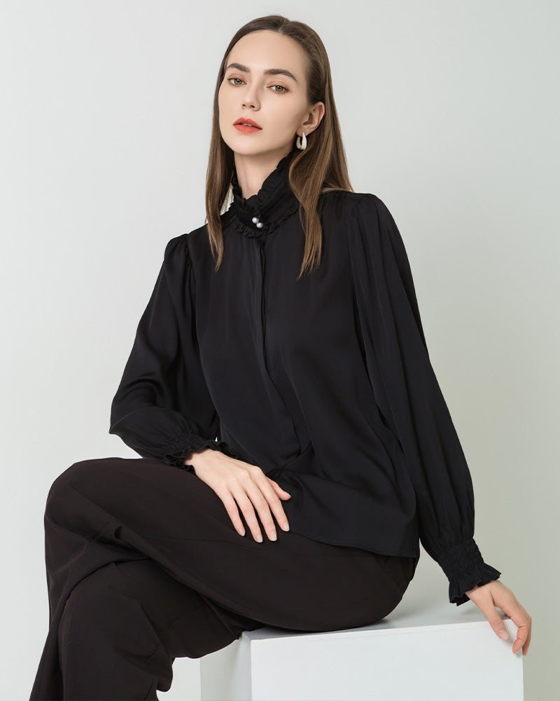 Romantic Ruffled Collar Silk Blouse