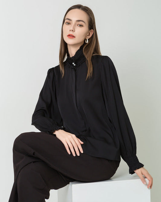 Romantic Ruffled Collar Silk Blouse