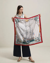 Silk Graceful Scarf with Boat Pattern