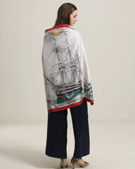 Silk Graceful Scarf with Boat Pattern