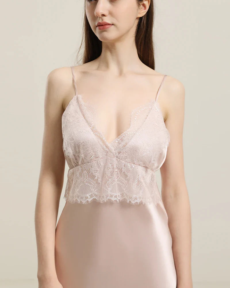 Silk Lace Nightgown Slip Dress