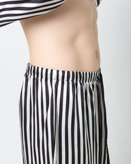 Silk Men's Black And White Striped Pajamas Set