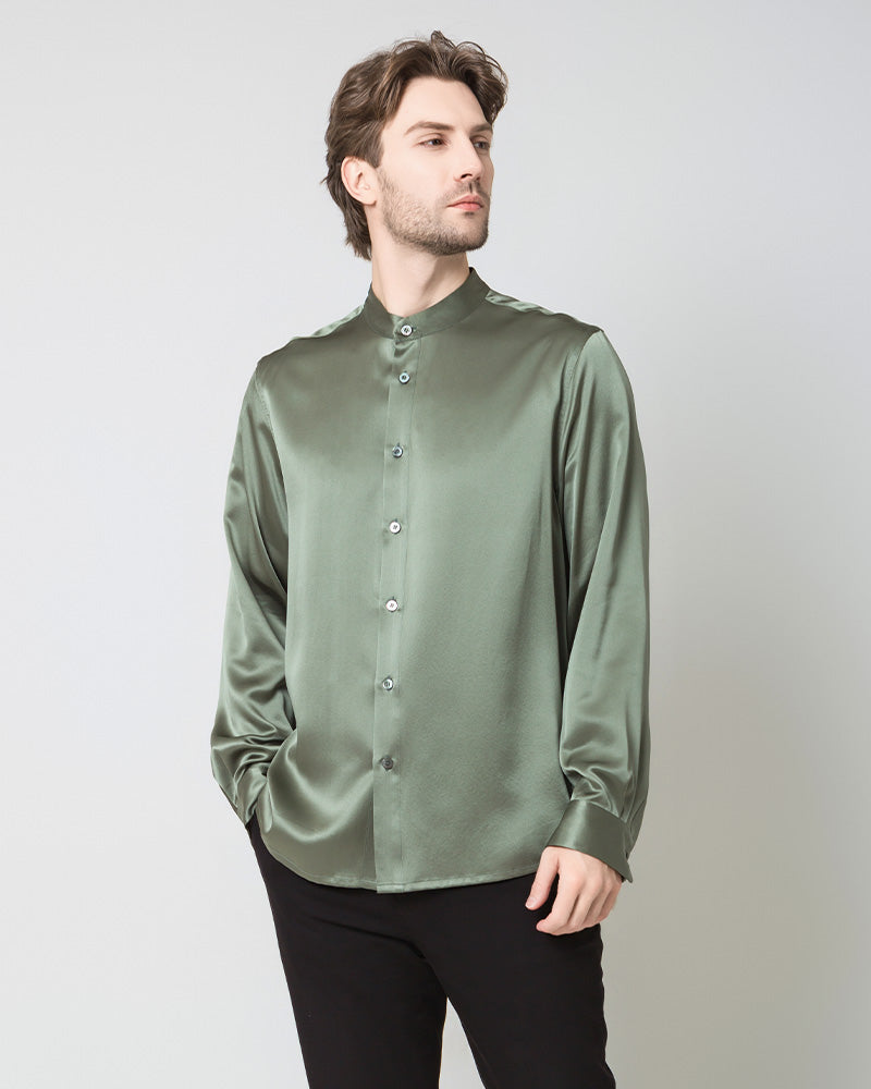 DAISYSILK Men's Silk Long Sleeve Dress Shirts Casual Shirt Luxury Party Prom Shirts Black / XL DAISYSILK Men's Silk Long Sleeve Dress Shirts Casual Shirt Luxury Party Prom Shirts Black / XL