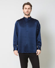 Silk Men's Casual Band Collar Shirt