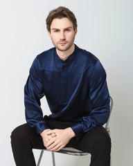 Silk Men's Casual Band Collar Shirt