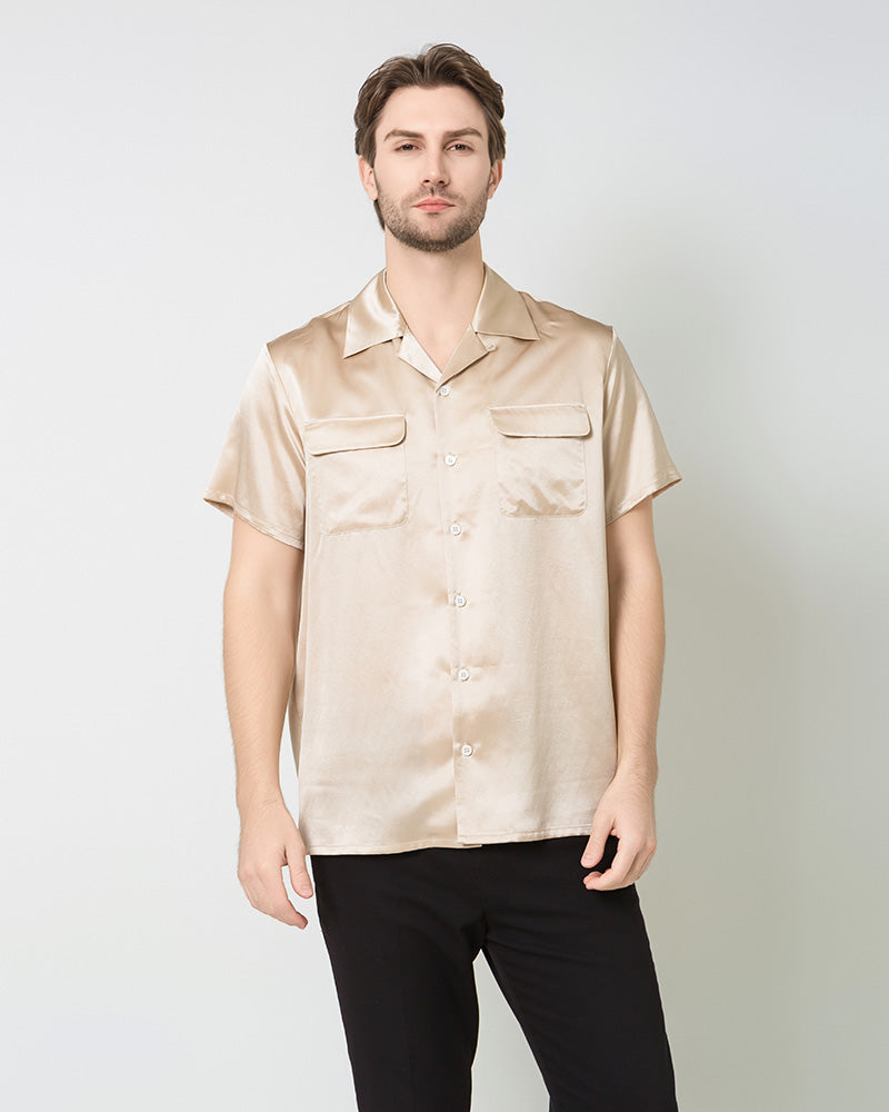 Silk Men's Short Sleeve Shirt With Two Pockets